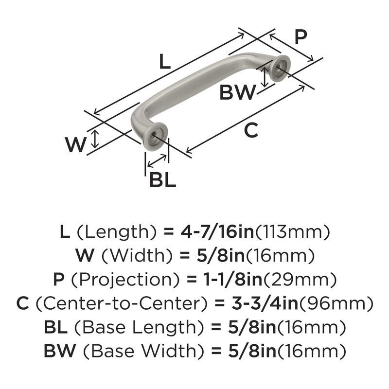 Amerock | Cabinet Pull | Satin Nickel | 3-3/4 inch (96 mm) Center to Center | Kane | 1 Pack | Drawer Pull | Drawer Handle | Cabinet Hardware - Image 5